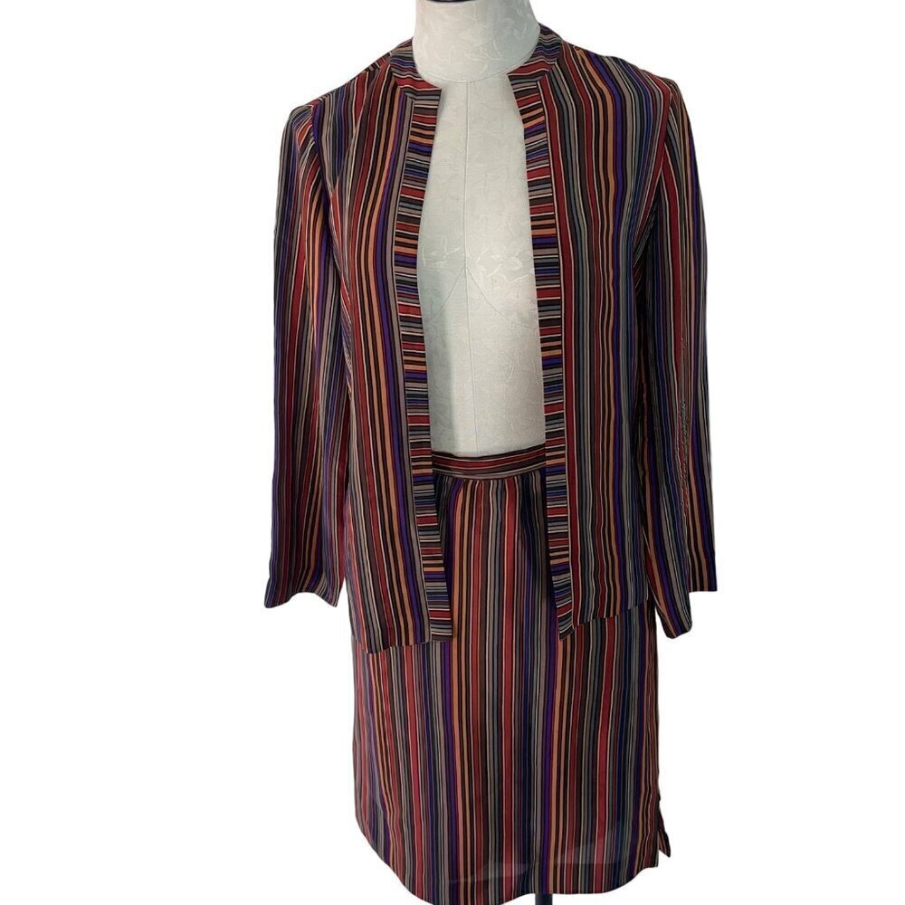 Soo Yung Lee Vintage Womens Skirt Jacket Size 8 Multicolor Striped Pure Silk